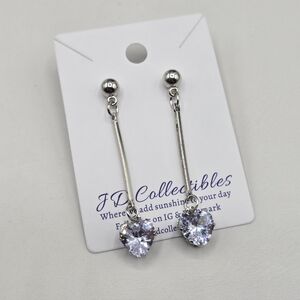 Swarovski Crysyal Elements Silver Dangle Earrings Heart 2 Inch Prom Bridal